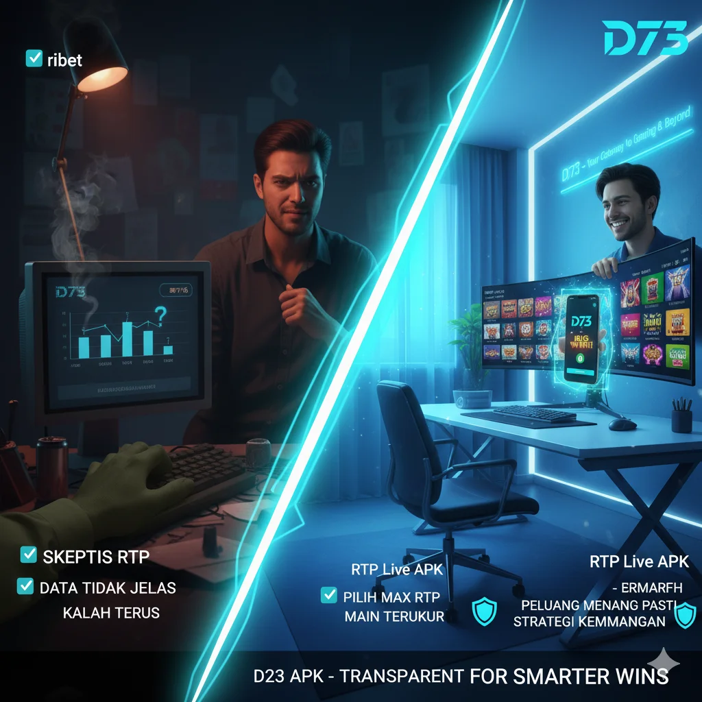 skeptisisme awal terhadap RTP, dan bagaimana D73 (khususnya melalui aplikasi APK) mengubah pandangan tersebut dengan transparansi dan peluang kemenangan yang lebih pasti. Gambar ini akan menyoroti fitur "RTP Live" dan manfaatnya.